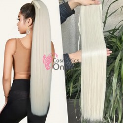 Extensie de par coada dreapta cu snur si pini 85 cm Cod D1360 Blond White